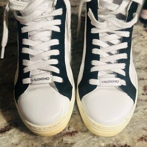 Valentino Women's Black and White Lace-Up Sneakers